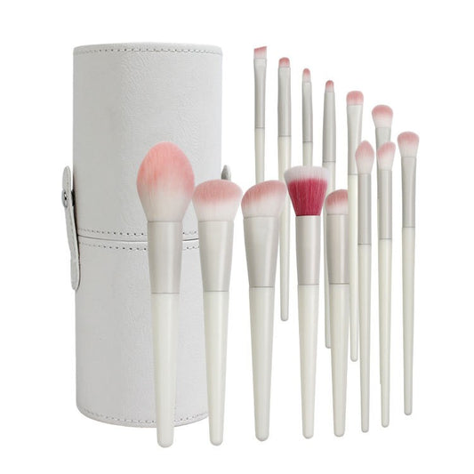 Set 14 Pensule de Machiaj cu Peri Moi, Klevo, cu Suport pentru Depozitare, Bej