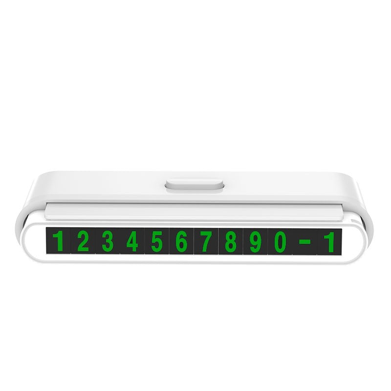 Suport Numar de Telefon pentru Parcare Auto, Klevo, Suport pentru Numarul de telefon, Banda glisanta pentru Ascundere, Banda Adeziva Inclusa, 120 x 48 x 24 mm, Cifre Verzi, Alb
