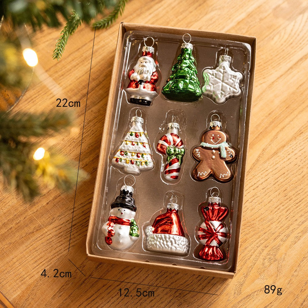 Set 9 Decoratiuni de Craciun, Klevo, pentru Brad, 5 cm, din Sticla, 22 x 12.5 x 4.2 cm, Multicolor