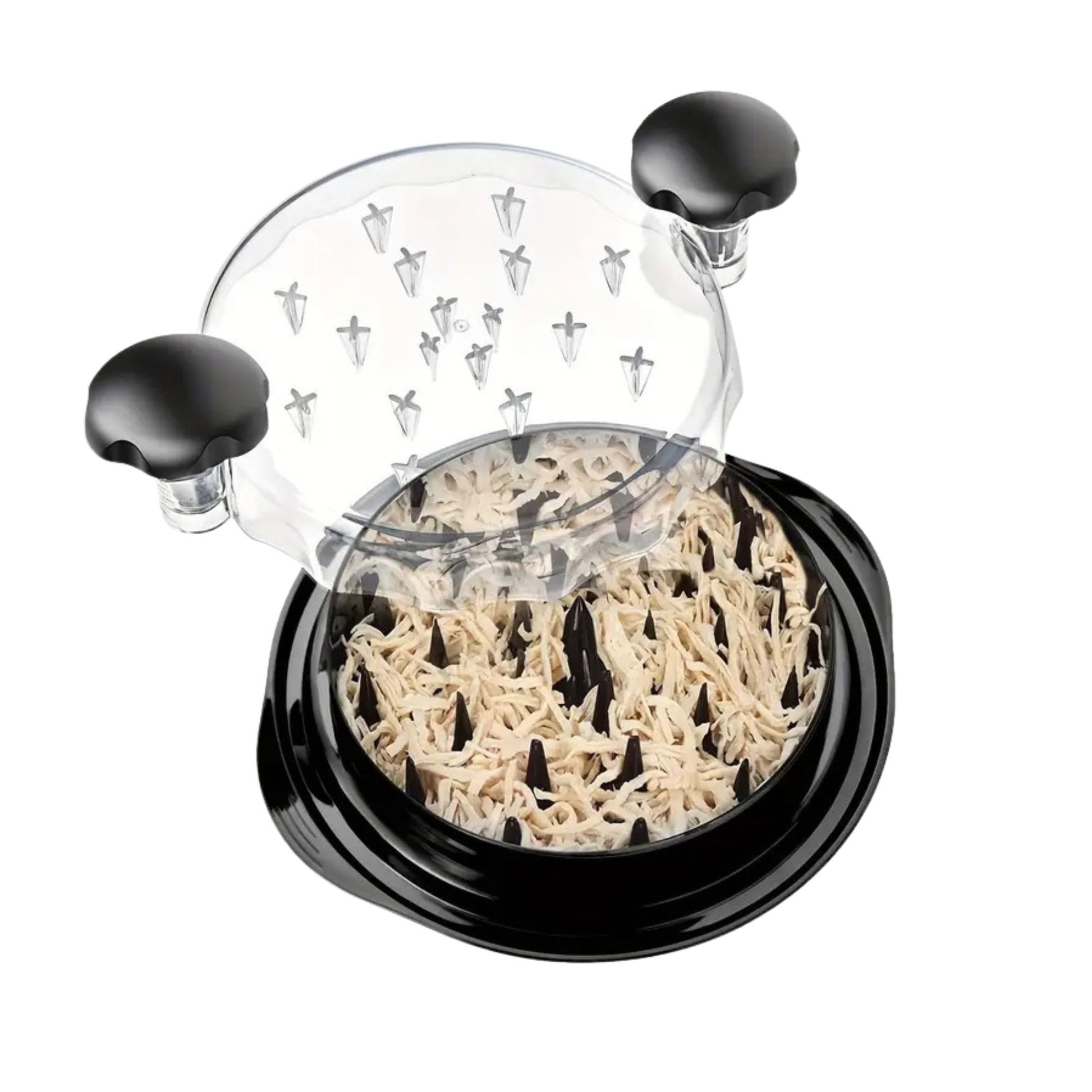 Tocator Manual pentru Carne, Klevo, cu Capac Transparent, Tocator de Pui Antiderapant, Manere Ergonomice, 25 x 25 x 5.5 cm, Negru