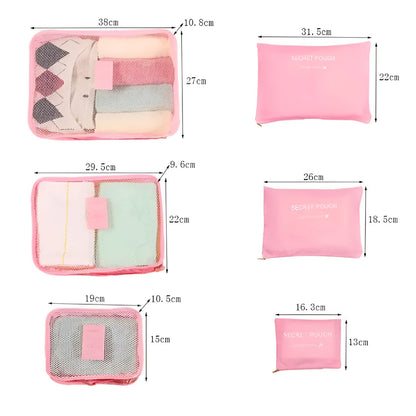 Set 6 Genți de Calatorie, Klevo, pentru Depozitare, Impermeabile, Organizator, Multifuncționale, Design cu Plasa, Pliabile, Fermoar, Dimensiuni Diferite, Roz