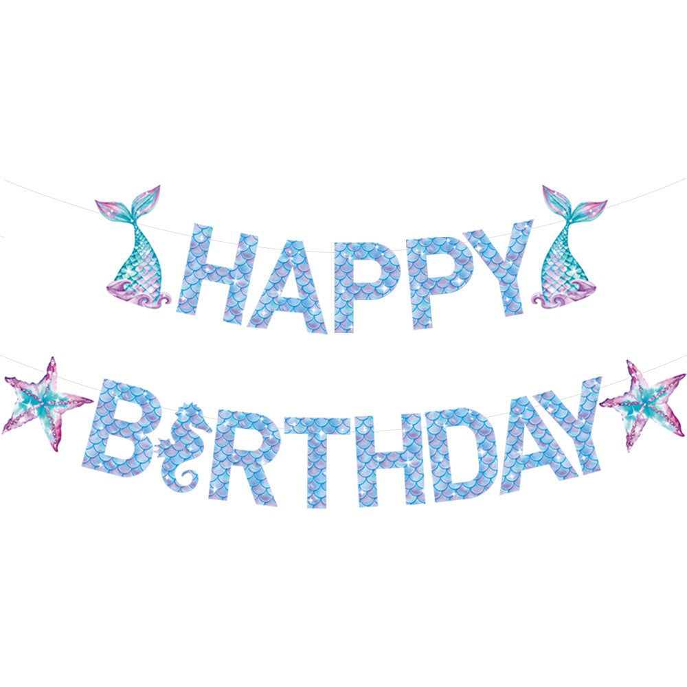 Banner Happy Birthday Sirena, Klevo, Colectia Mermaid, 17 Piese, Multicolor