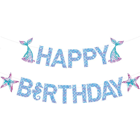 Banner Happy Birthday Sirena, Klevo, Colectia Mermaid, 17 Piese, Multicolor
