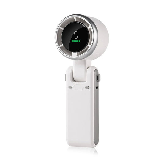 Mini Ventilator Portabil, Klevo, 5 Trepte de Viteza, Afisaj Digital, Incarcare USB, 5V, 2A, 5.95 x 5.2 x 17.2 cm, Alb