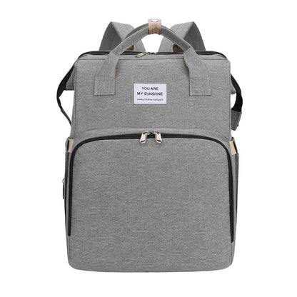 Rucsac Multifunctional pentru Mamici, Klevo, cu Patut Pliabil si Baza de Schimbat, Rezistent la Apa, Capacitate Mare, Usor, Compartimente Multiple, Buzunar Termic pentru Lapte, 42 x 32 x 22 cm, Gri