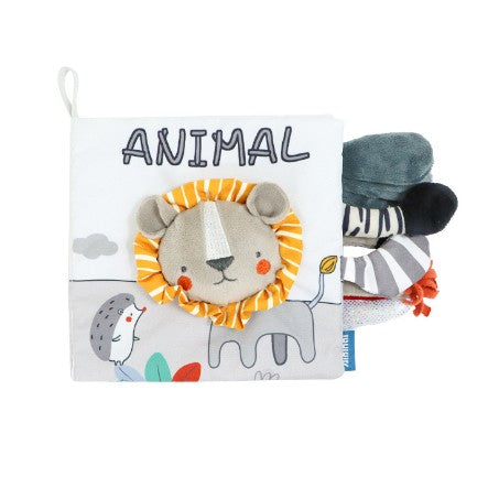 Carte Senzoriala, Klevo, pentru Bebelusi, 15x16x6 cm, cu Animalute, 3D, Cu Sunete si Fosnete, 0-3 Ani, Model Leu, Gri