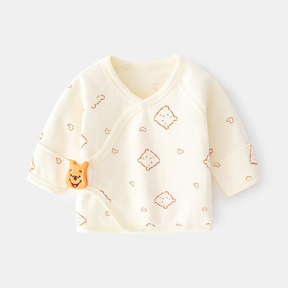 Pijama Bluza pentru Nou-nascuti, Klevo, din Bumbac, stil de Primavara - Toamna, Topic pentru Bebelusi, Print Ursulet, Marimea 52 cm, Bej