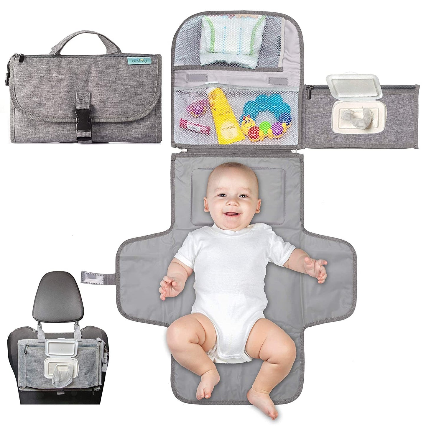 Geanta Multifunctionala, Klevo, Tip Aleza de Schimbat Scutece, Impermeabila, din Panza Oxford, cu Buzunare, Usor de Agatat, 30 x 20 cm, Gri
