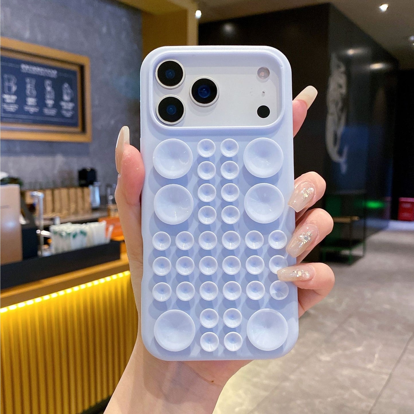 Husa cu Ventuze, Klevo, Compatibila iPhone 17 Pro Max, din Silicon, Interior Microfibra, Albastru Gri
