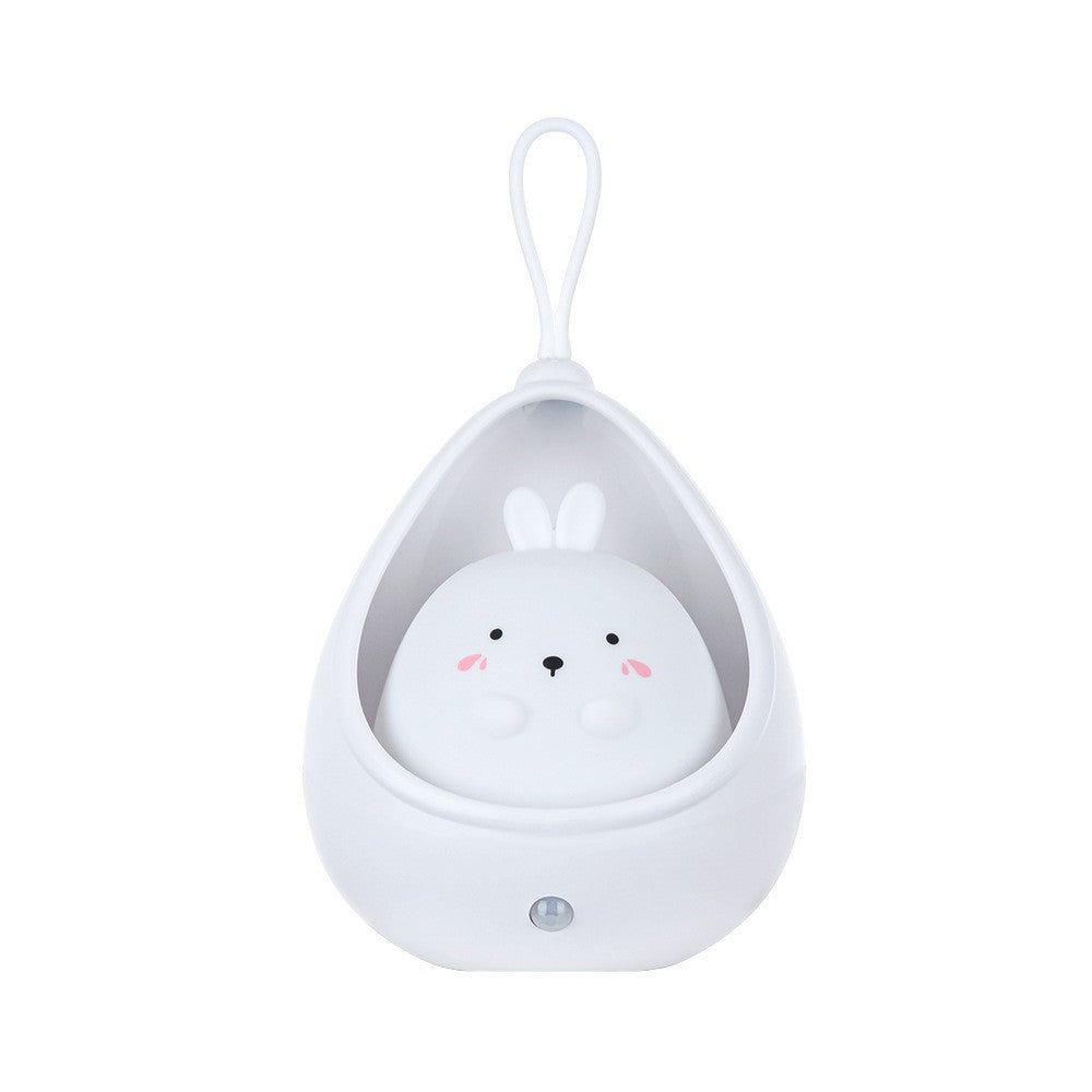 Lampa de veghe portabila cu 2 moduri de functionare Klevo, silicon non-toxic, reincarcabila USB, senzor miscare, alb, iepuras