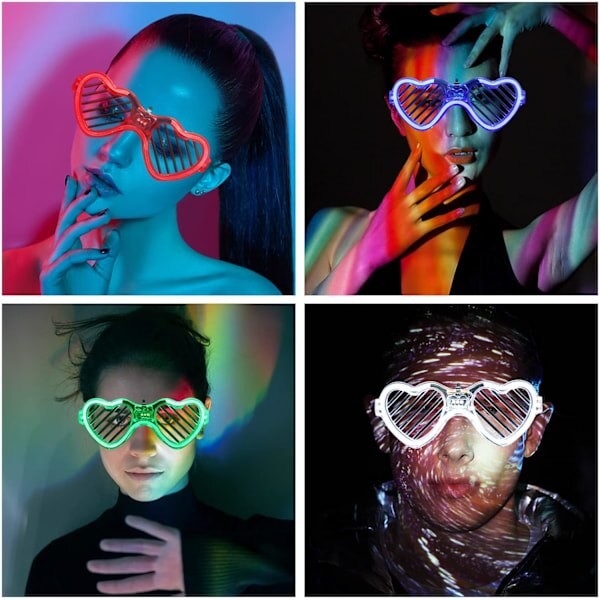 Ochelari de Petrecere cu LED, Klevo, Model Inima, din Plastic, 3 Moduri de Iluminat, Marime Universala, Multicolor