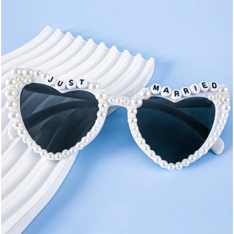 Ochelari Decorativi, Klevo, Model Just Married, cu Perle, pentru Nunta, din PC, 15.3 x 5.7 x 14.5 cm, Alb
