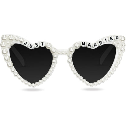 Ochelari Decorativi, Klevo, Model Just Married, cu Perle, pentru Nunta, din PC, 15.3 x 5.7 x 14.5 cm, Alb