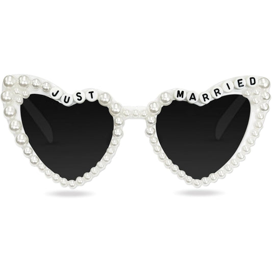 Ochelari Decorativi, Klevo, Model Just Married, cu Perle, pentru Nunta, din PC, 15.3 x 5.7 x 14.5 cm, Alb