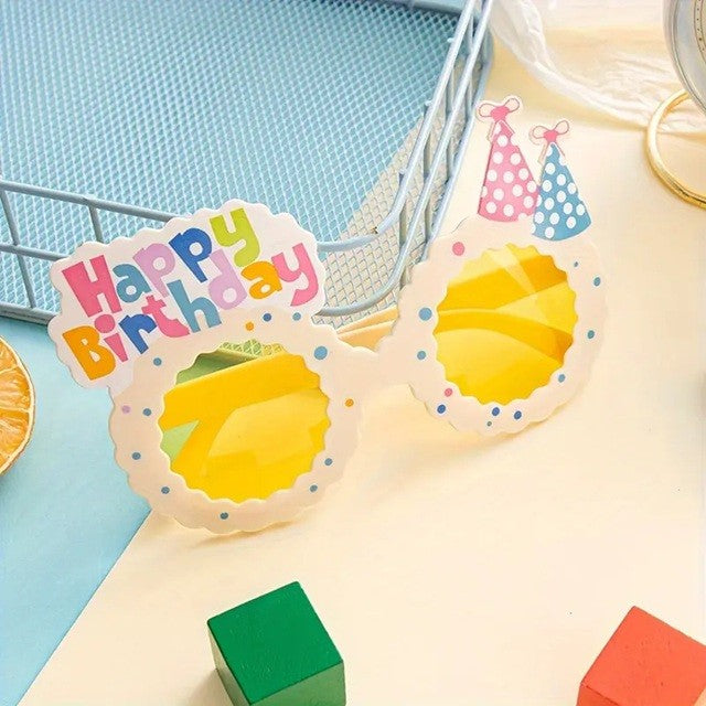 Ochelari Decorativi, Klevo, pentru Petrecere, din ABS, Unisex, Model Happy Birthday, 13.5 x 8.5 cm, Bej cu Lentile Galbene