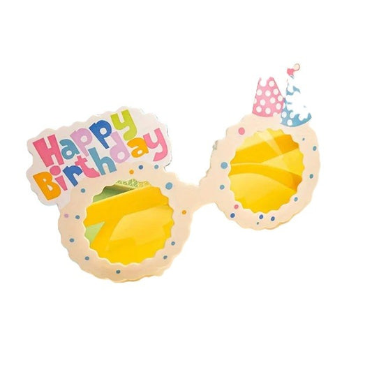 Ochelari Decorativi, Klevo, pentru Petrecere, din ABS, Unisex, Model Happy Birthday, 13.5 x 8.5 cm, Bej cu Lentile Galbene