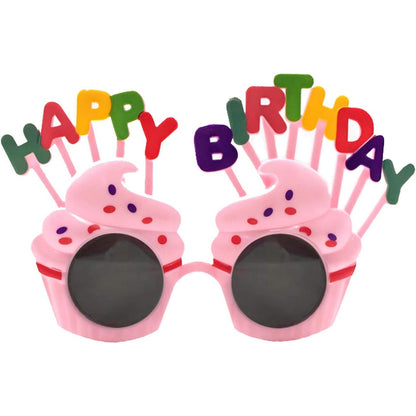 Ochelari Happy Birthday, Klevo, Tematica Aniversare, Protectie Soare, din Plastic, Model Prajiturele, 18.5x11.5 cm, Roz
