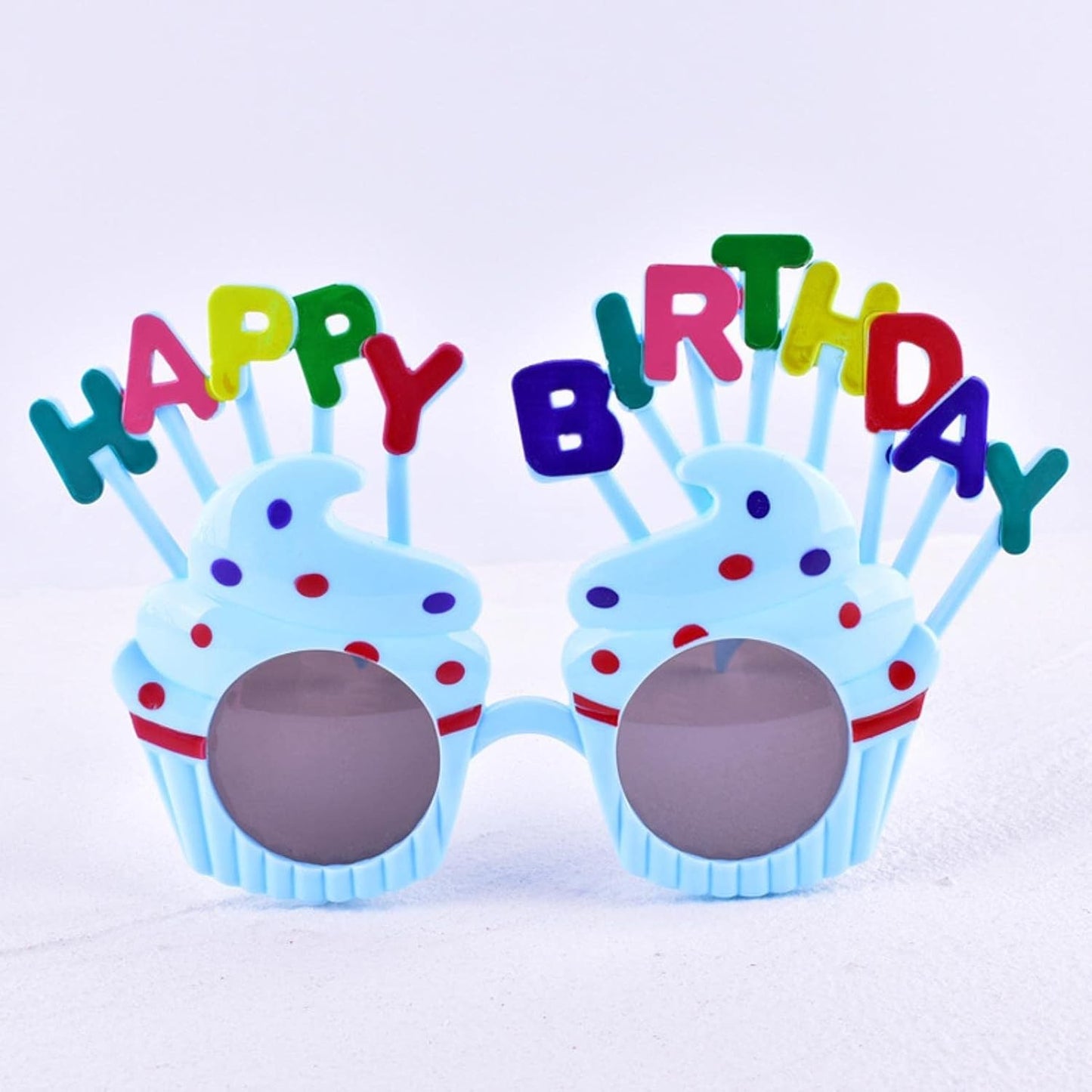 Ochelari Happy Birthday, Klevo, Tematica Aniversare, Protectie Soare, din Plastic, Model Prajiturele, 18.5x11.5 cm, Albastru