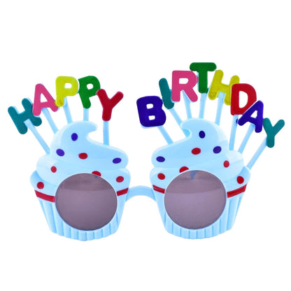 Ochelari Happy Birthday, Klevo, Tematica Aniversare, Protectie Soare, din Plastic, Model Prajiturele, 18.5x11.5 cm, Albastru