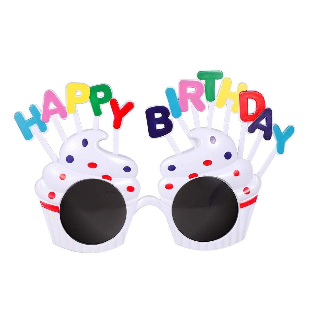 Ochelari Happy Birthday, Klevo, Tematica Aniversare, Protectie Soare, din Plastic, Model Prajiturele, 18.5x11.5 cm, Alb