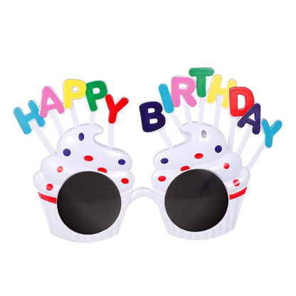 Ochelari Happy Birthday, Klevo, Tematica Aniversare, Protectie Soare, din Plastic, Model Prajiturele, 18.5x11.5 cm, Alb