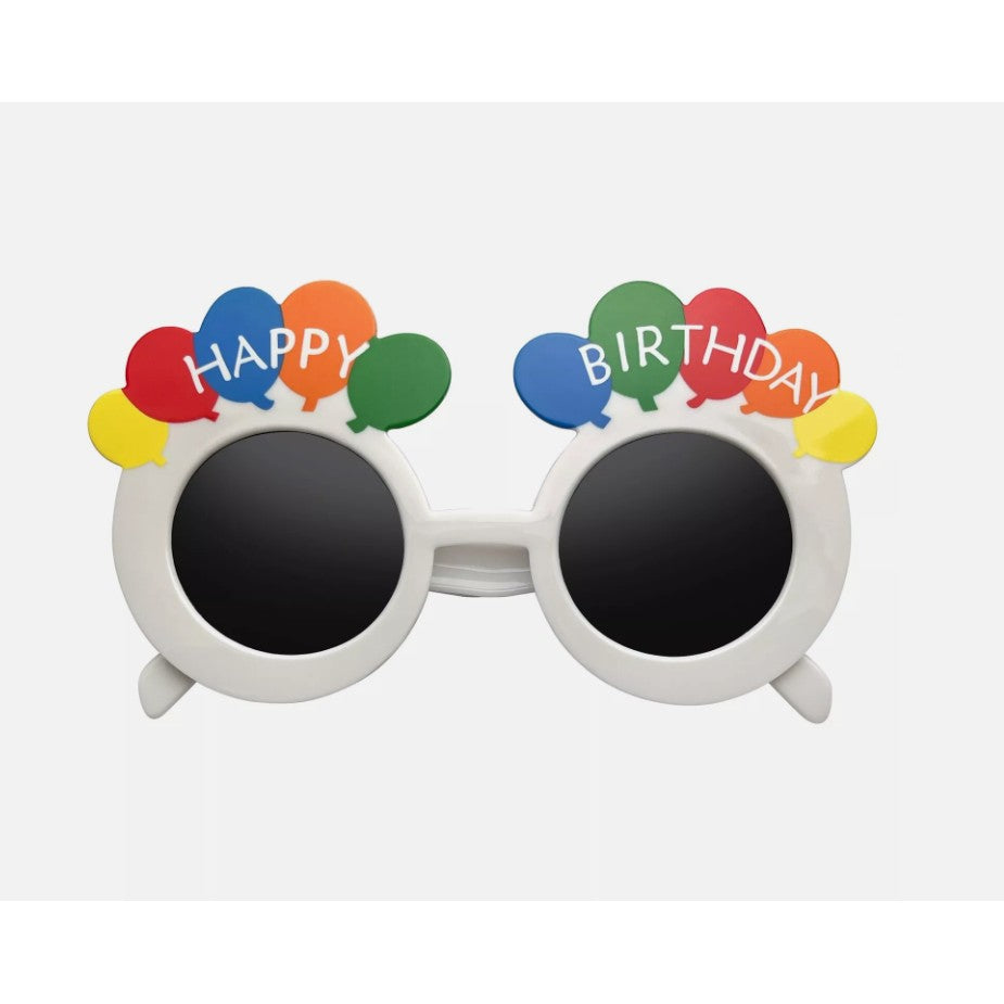 Ochelari Rotunzi Happy Birthday, Klevo, Tematica Aniversare, Protectie Soare, din Plastic, 18.5x11.5 cm, Alb
