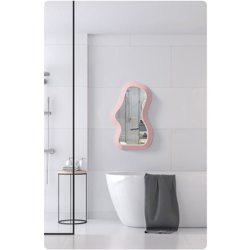 Oglinda de Perete, Klevo, Decorativa, pentru Baie, Dormitor, Sufragerie, Model Minimalist, Forma Asimetrica, 40.3x26 cm, Roz