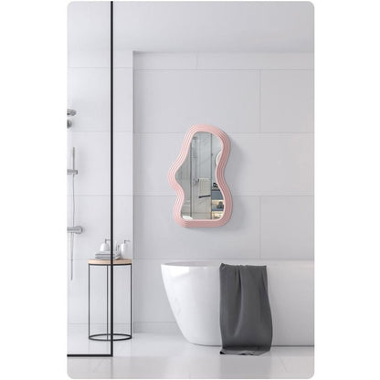 Oglinda de Perete, Klevo, Decorativa, pentru Baie, Dormitor, Sufragerie, Model Minimalist, Forma Asimetrica, 40.3x26 cm, Roz