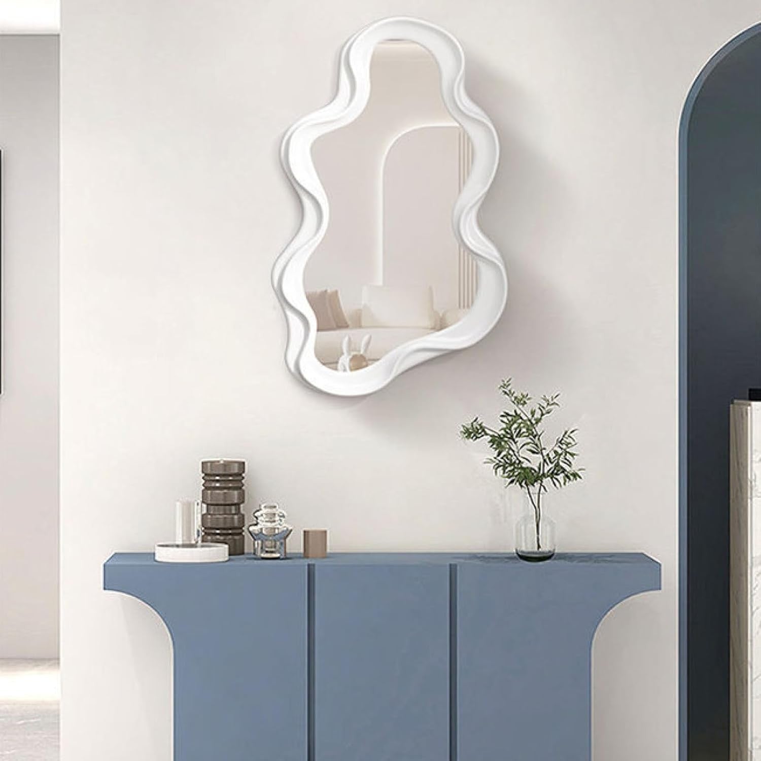 Oglinda de Perete, Klevo, Decorativa, pentru Baie, Dormitor, Sufragerie, Model Minimalist in Forma de Nor, 41x26 cm, Alb