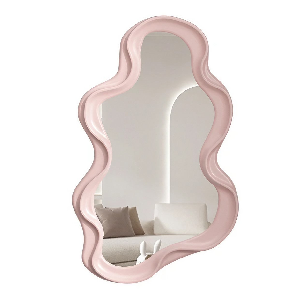 Oglinda de Perete, Klevo, Decorativa, pentru Baie, Dormitor, Sufragerie, Model Minimalist in Forma de Nor, 41x26 cm, Roz