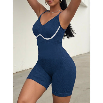 Costum de Fitness/Yoga, Klevo, One Piece, pentru Femei, Material Elastic, Spandex, Albastru, Marime M