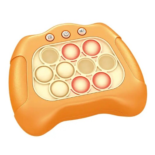 Joc Pop It, Klevo, consola, joc interactiv, antistres, cu baterii, Abs si silicon, Portocaliu, 12 x 10 x 5.8 cm
