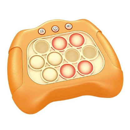 Joc Pop It, Klevo, consola, joc interactiv, antistres, cu baterii, Abs si silicon, Portocaliu, 12 x 10 x 5.8 cm