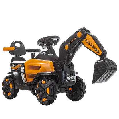 Masinuta Electrica Klevo, Tip Excavator, Brat Electric cu Maneta de Control, Spatar si Bare Laterale, Sistem Muzica si Lumini, 1-8 Ani, 72 x 36 x 50 cm, Portocaliu