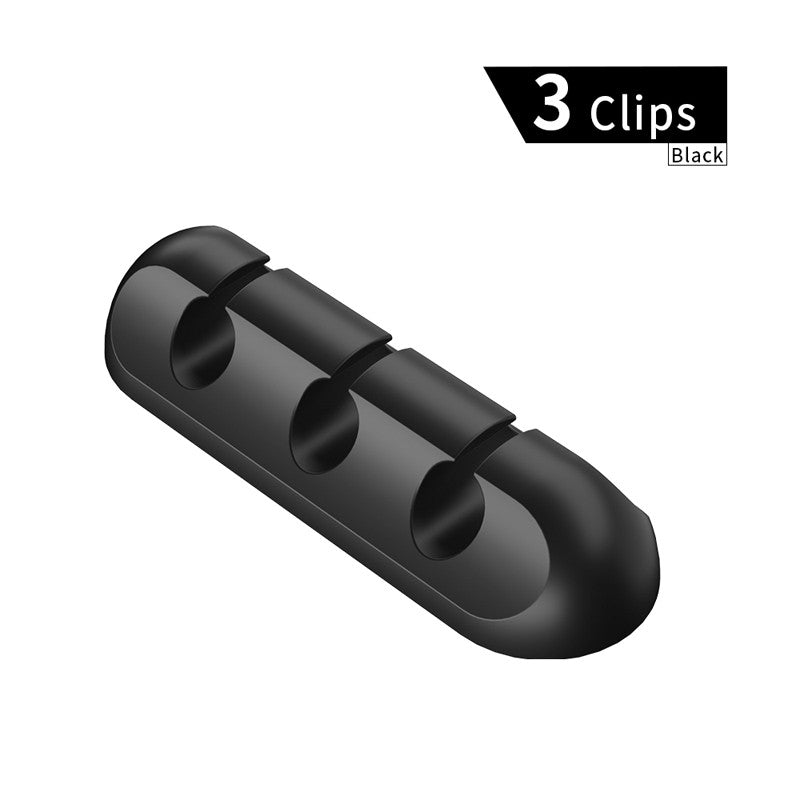 Organizator Cabluri, Klevo, Cable Clips, Fixare Dublu Adeziv, Silicon, 3 Sloturi, Negru
