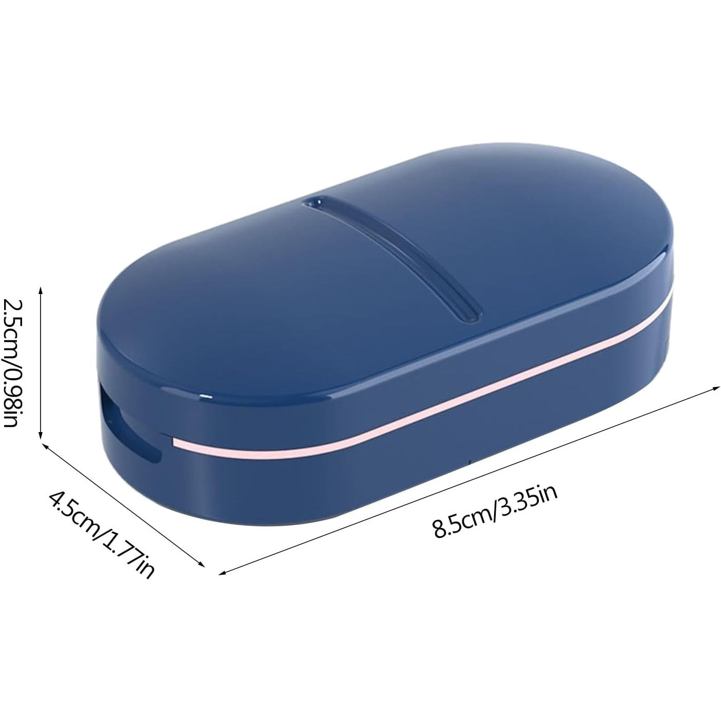 Organizator medicamente, Klevo, Dispozitiv Taiere/Sfaramare Pastile, Ideala pentru Calatorii, Portabila, Perie pentru Curatare, Compartiment depozitare, 8.5x4.5x2.5 cm, Albastru