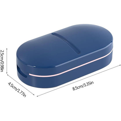 Organizator medicamente, Klevo, Dispozitiv Taiere/Sfaramare Pastile, Ideala pentru Calatorii, Portabila, Perie pentru Curatare, Compartiment depozitare, 8.5x4.5x2.5 cm, Albastru