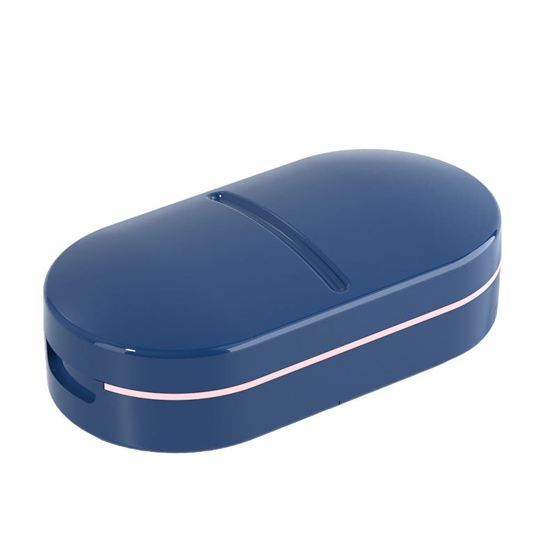 Organizator medicamente, Klevo, Dispozitiv Taiere/Sfaramare Pastile, Ideala pentru Calatorii, Portabila, Perie pentru Curatare, Compartiment depozitare, 8.5x4.5x2.5 cm, Albastru