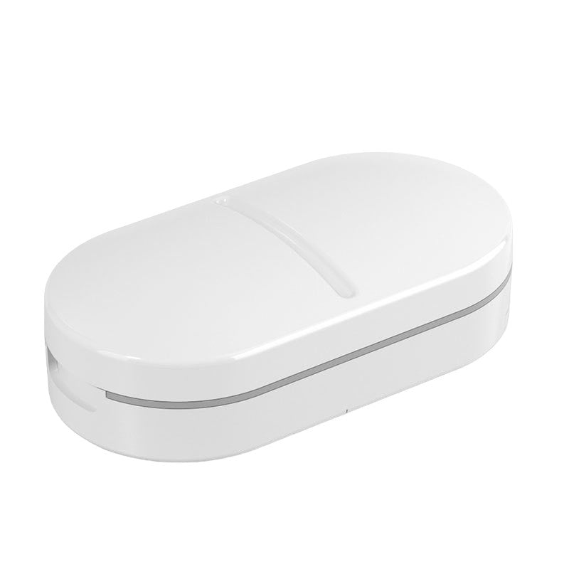 Organizator medicamente, Klevo, Dispozitiv Taiere/Sfaramare Pastile, Ideala pentru Calatorii, Portabila, Perie pentru Curatare, Compartiment depozitare, 8.5x4.5x2.5 cm, Alb