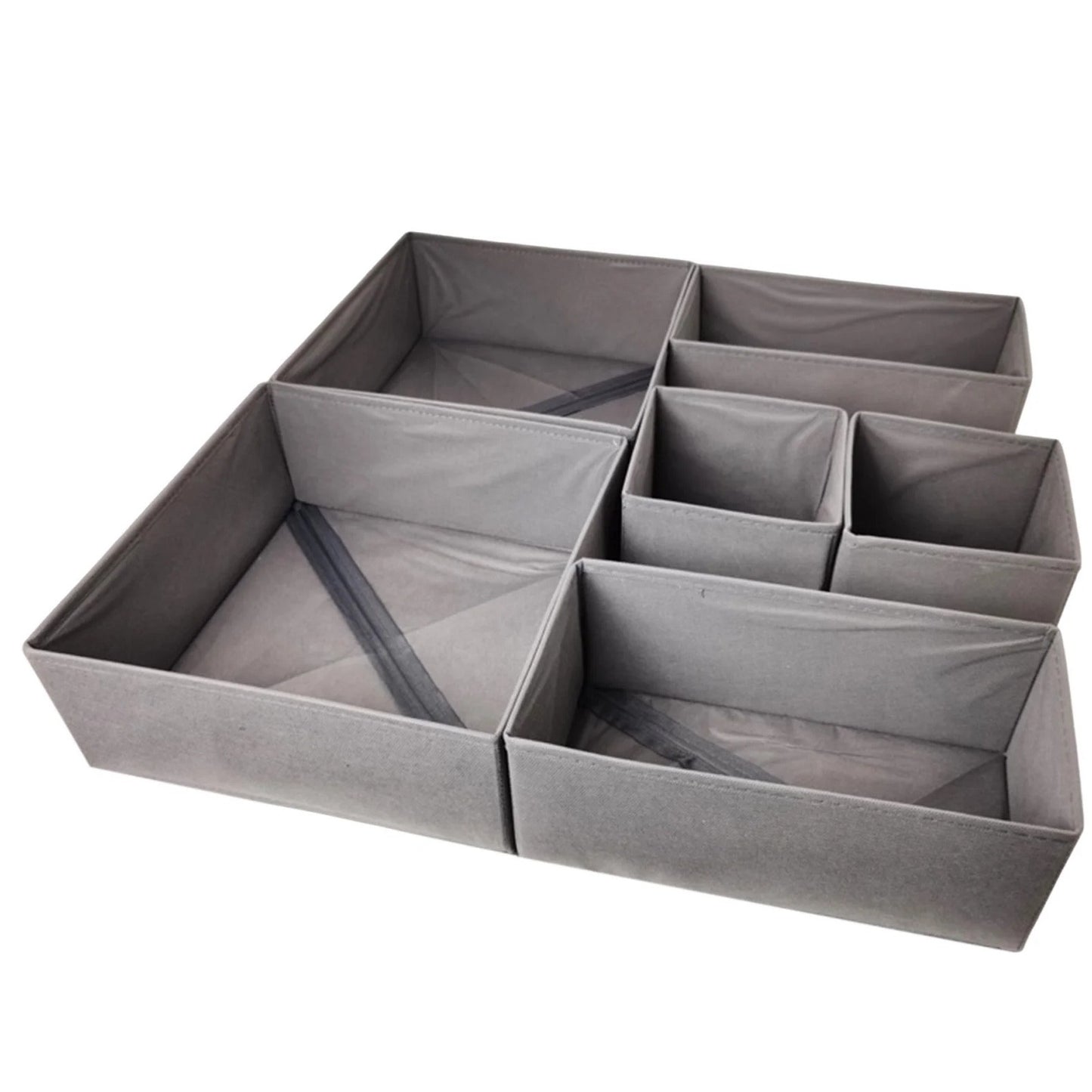 Organizator pentru Sertar, Klevo, 3 Marimi, pentru Lenjerie, Tricouri, Sosete, 6 Piese, Pliabil, Stivuibil, din Tesatura, Gri