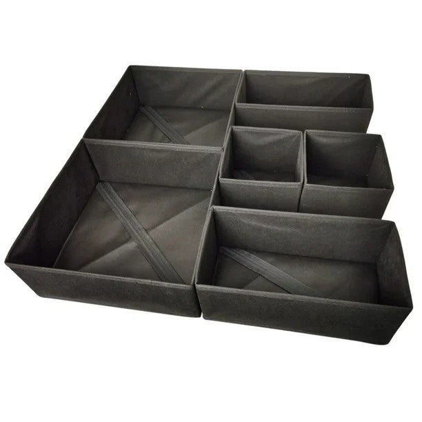 Organizator pentru Sertar, Klevo, 3 Marimi, pentru Lenjerie, Tricouri, Sosete, 6 Piese, Pliabil, Stivuibil, din Tesatura, Negru