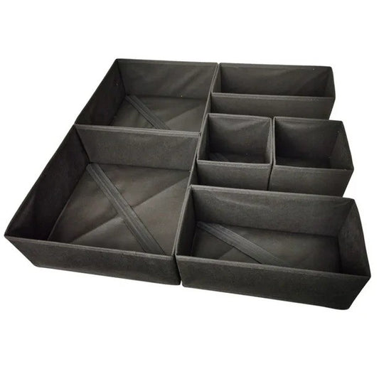 Organizator pentru Sertar, Klevo, 3 Marimi, pentru Lenjerie, Tricouri, Sosete, 6 Piese, Pliabil, Stivuibil, din Tesatura, Negru