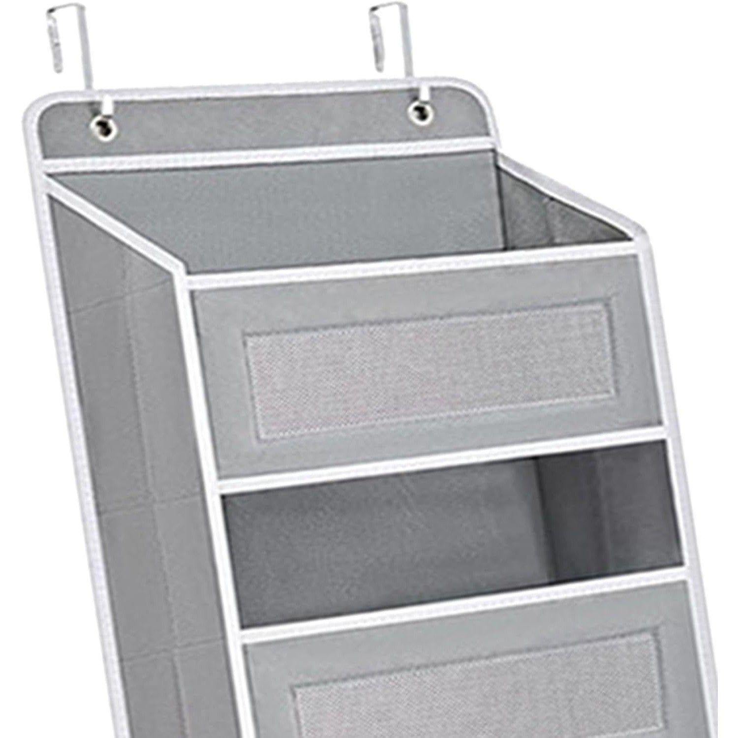 Organizator Suspendat pentru Usi, Klevo, din Nailon si Plasa, Baza de Carton Ingrosat, 5 Buzunare Principale + 5 Buzunare Laterale, 146 x 40 x 17 cm, 2 Carlige Incluse, Gri