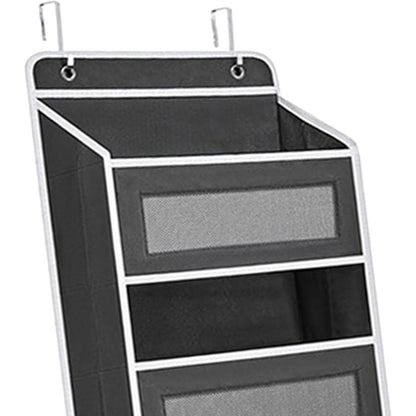 Organizator Suspendat pentru Usi, Klevo, din Nailon si Plasa, Baza de Carton Ingrosat, 5 Buzunare Principale + 5 Buzunare Laterale, 146 x 40 x 17 cm, 2 Carlige Incluse, Negru