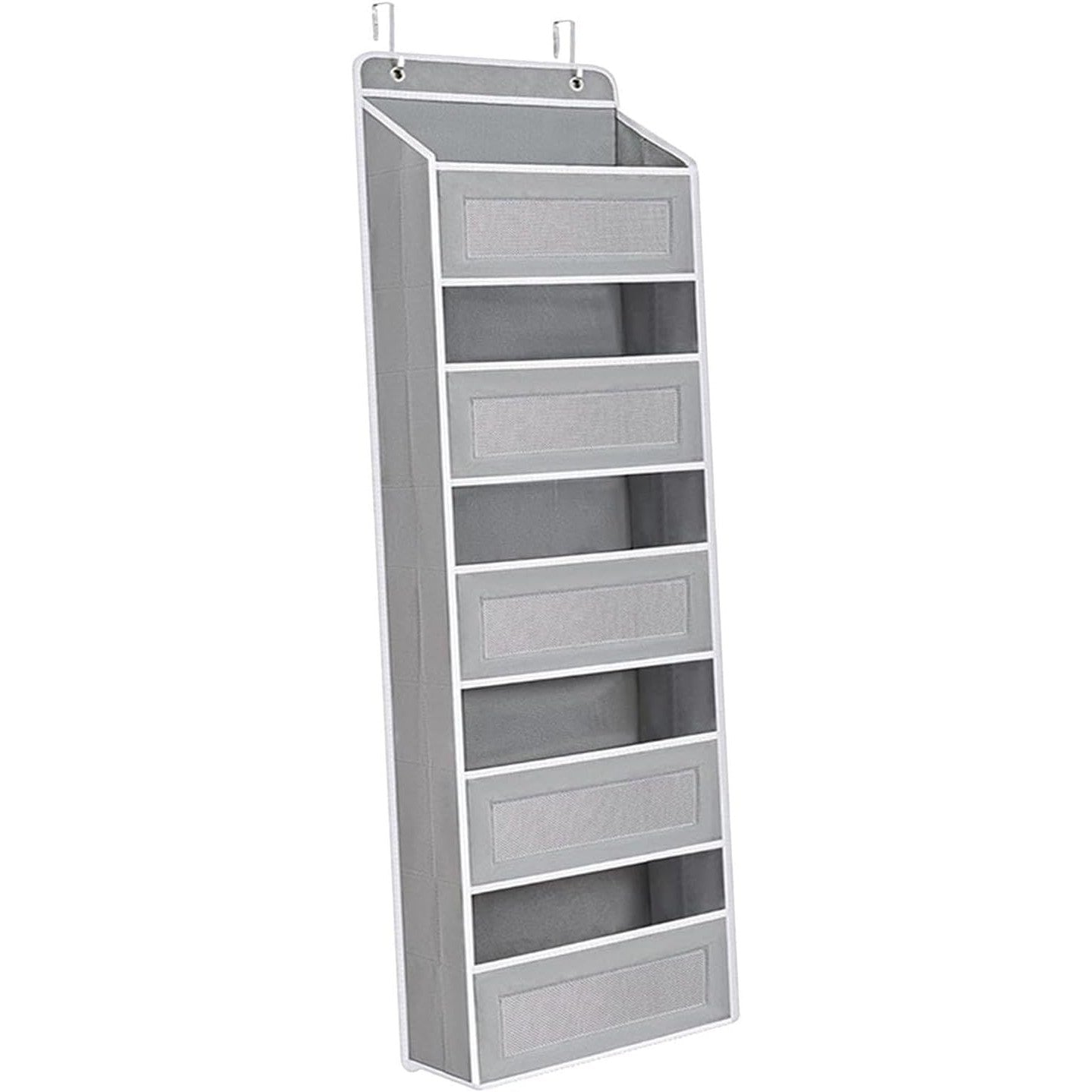 Organizator Suspendat pentru Usi, Klevo, din Nailon si Plasa, Baza de Carton Ingrosat, 5 Buzunare Principale + 5 Buzunare Laterale, 146 x 40 x 17 cm, 2 Carlige Incluse, Gri