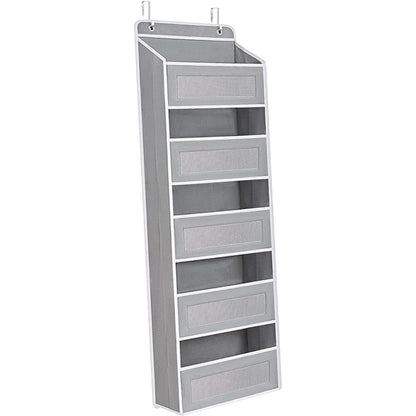 Organizator Suspendat pentru Usi, Klevo, din Nailon si Plasa, Baza de Carton Ingrosat, 5 Buzunare Principale + 5 Buzunare Laterale, 146 x 40 x 17 cm, 2 Carlige Incluse, Gri