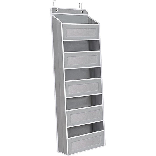 Organizator Suspendat pentru Usi, Klevo, din Nailon si Plasa, Baza de Carton Ingrosat, 5 Buzunare Principale + 5 Buzunare Laterale, 146 x 40 x 17 cm, 2 Carlige Incluse, Gri