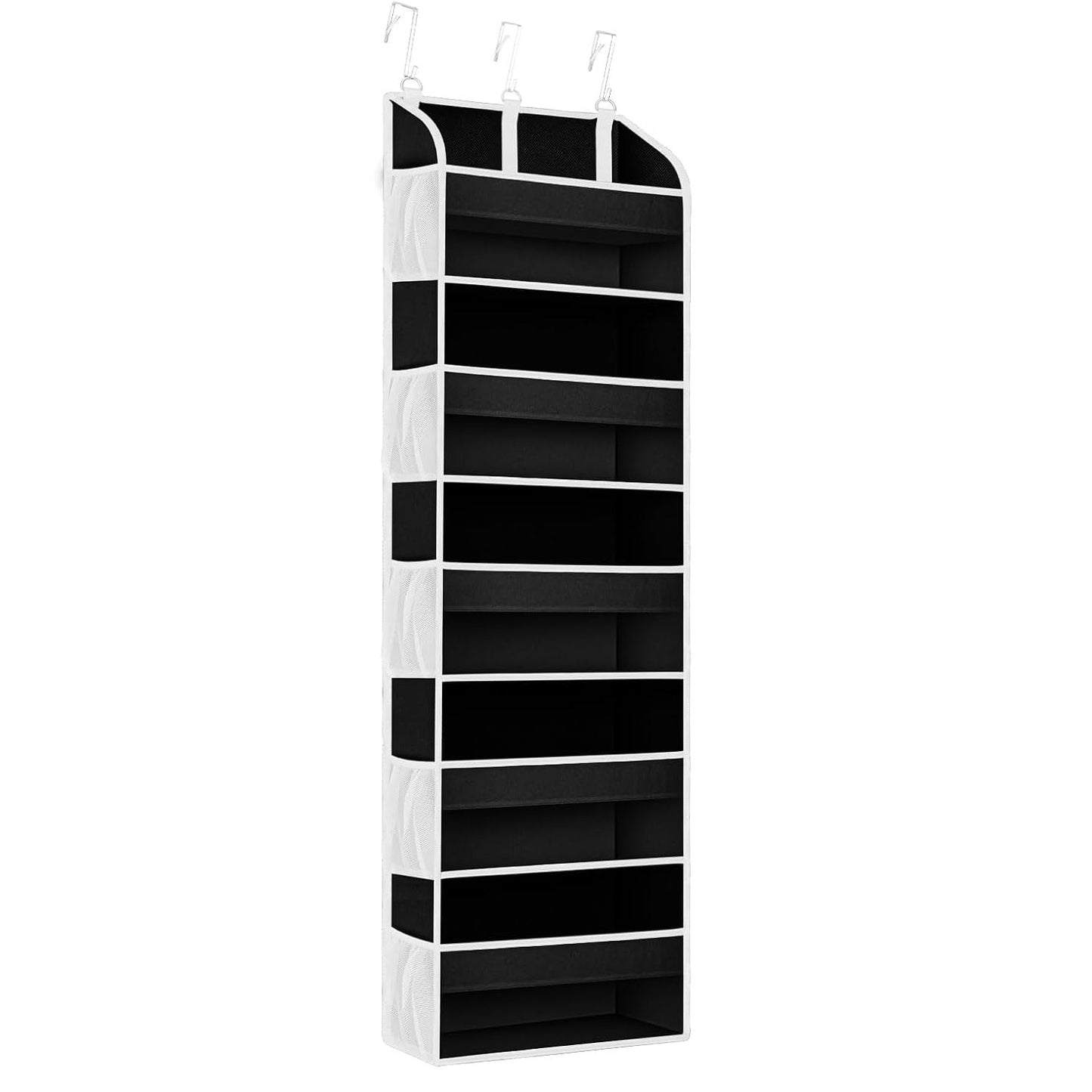 Organizator Suspendat pentru Usi, Klevo, din Nailon si Plasa, Baza de Carton Ingrosat, 5 Buzunare Principale + 10 Buzunare Laterale, 140 x 39 x 17 cm, 3 Carlige Incluse, Negru