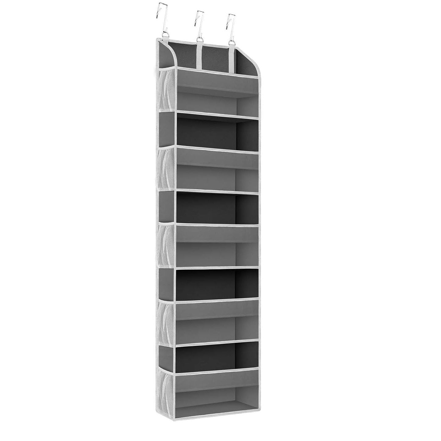 Organizator Suspendat pentru Usi, Klevo, din Nailon si Plasa, Baza de Carton Ingrosat, 5 Buzunare Principale + 10 Buzunare Laterale, 140 x 39 x 17 cm, 3 Carlige Incluse, Gri