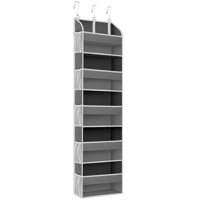Organizator Suspendat pentru Usi, Klevo, din Nailon si Plasa, Baza de Carton Ingrosat, 5 Buzunare Principale + 10 Buzunare Laterale, 140 x 39 x 17 cm, 3 Carlige Incluse, Gri